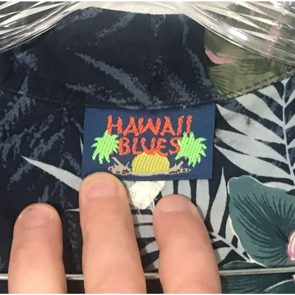 Vintage Hawaii Blues Hawaiian Shirt Blue Palm Leaf Orchid Size XXL USA Camp Golf - Picture 2 of 3